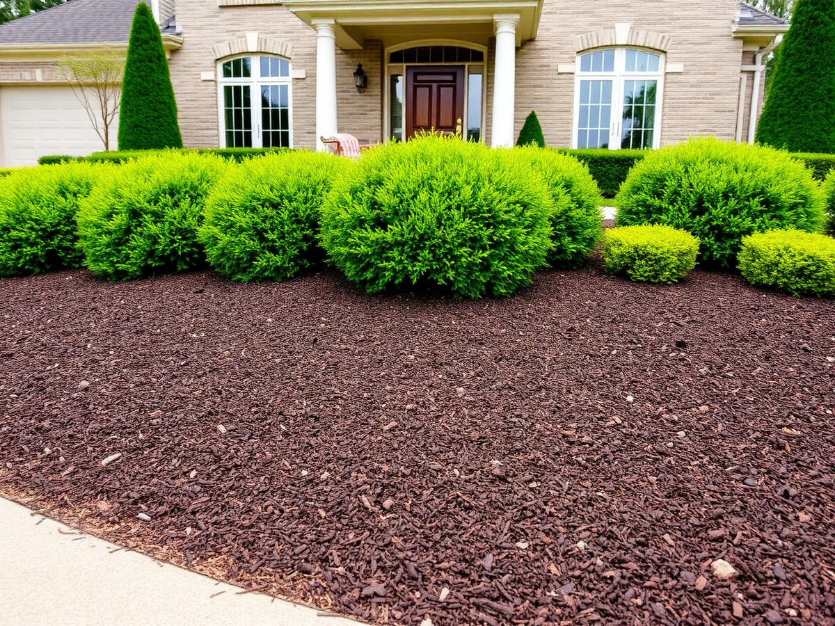 Freshly installed hardwood mulch beds by Maverick Lawn Company